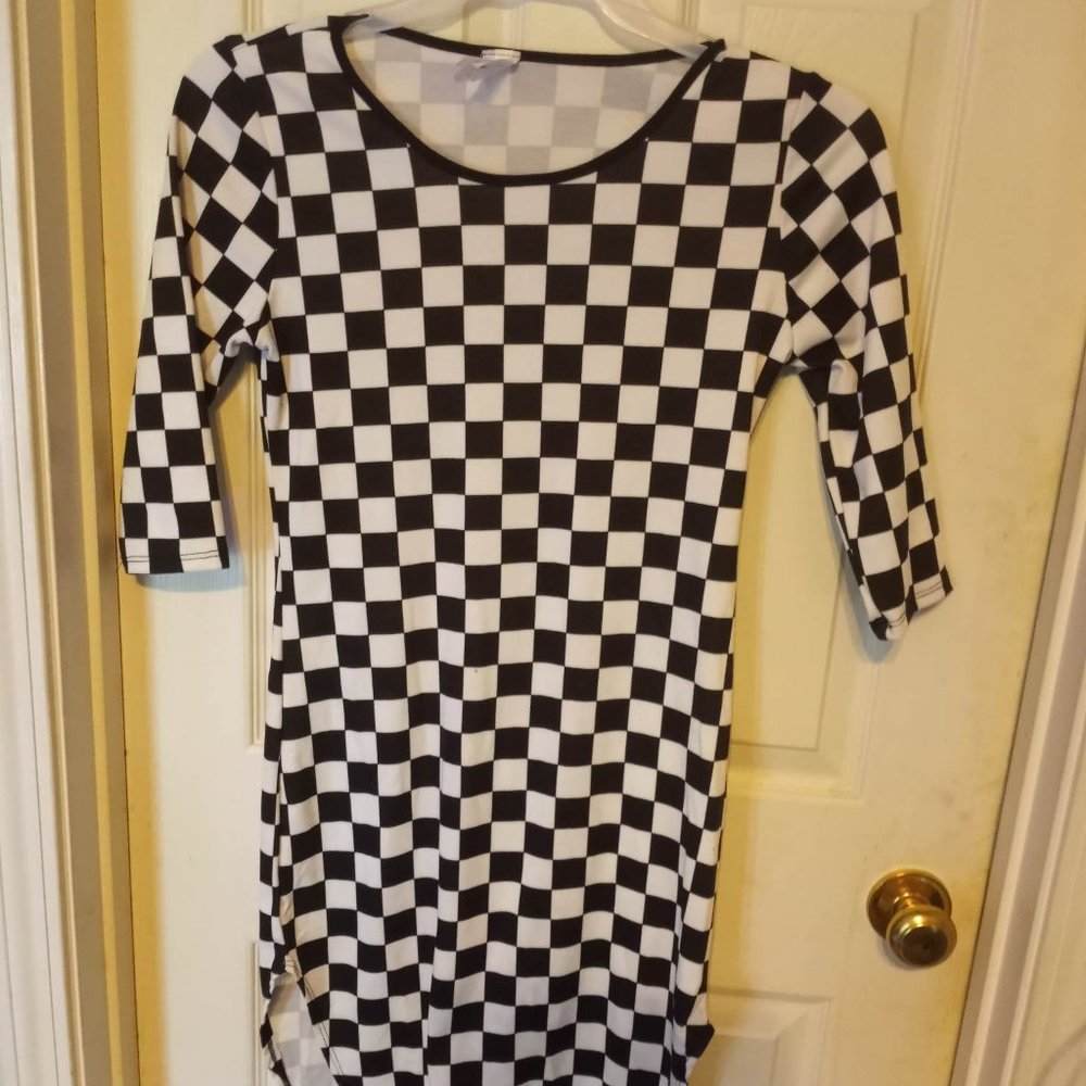 checkered print mini mid sleeve dress